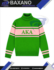Alpha |   Kapa |   Pull à col roulé Alpha Sorority avec rayures roses et logo brodé, style preppy, pull d'hiver pour femmes - Product Image 4