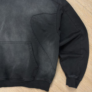 Sudadera con capucha para hombre, de moda, personalizada, negra, 450-500 g/m², de felpa francesa, con efecto desgastado, patchwork, oversize, lisa, corta, de corte cuadrado, con efecto descolorido por el sol y lavado ácido - Product Image 2