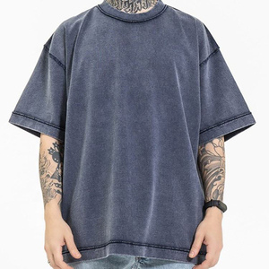 เสื้อยืดผู้ชายไซส์ใหญ่ สีม่วง ผ้าฝ้าย แขนสั้น คอกลม สไตล์สตรีท ทรงพอดีตัว แต่งขอบตัดกัน สีพื้นแบบวอช - Product Image 4