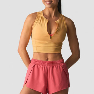 Top corto sin mangas con media cremallera, de compresión, de alta elasticidad, diseño personalizado, para gimnasio y running, con efecto push-up, de Spandex - Product Image 3