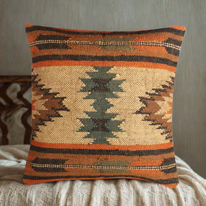 Ensemble de coussins en laine et jute Kilim, tissés, à motifs géométriques rayés et végétaux, toutes tailles, prix d'usine, vente chaude - Product Image 1