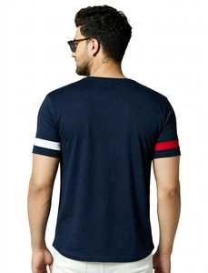 T-shirt décontracté à manches courtes pour homme ONETEN, col rond, tricoté, avec logo frontal, blocs de couleur et bordure contrastante, coupe classique - Product Image 3