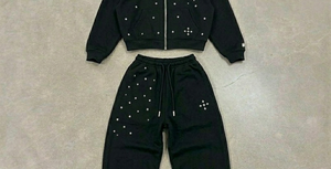 Ensemble de survêtement de luxe personnalisé, coupe oversize, en coton de haute qualité, noir uni à pois, effet délavé à l'acide, avec sweat à capuche zippé et pantalon de jogging, deux pièces, hiver - Product Image 5