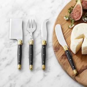Juego de Cuchillos para Queso de Acero Inoxidable con Mango Negro y Detalles en Dorado, Cubiertos Premium para Queso - Product Image 1