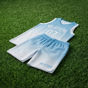 Ensemble short et maillot de basket personnalisé bleu clair et blanc, dégradé ombré, uniforme d'équipe, vêtements de sport respirants en mesh, sublimation - Product Image 5