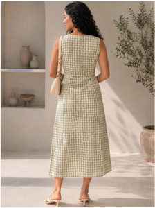 Robe trapèze à carreaux pour femme, longueur midi, pour un style décontracté, tenues de tous les jours, confortable, pour toutes les saisons et le quotidien - Product Image 3