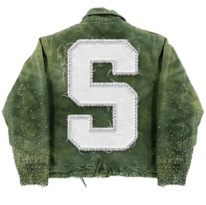 Custom Designer Vintage Oversized <b>Denim</b> Jacket Chenille Letter Patch Distressed Rhinestone Zip Up Streetwear Winter Jean <b>Coat</b> - Product Image 2