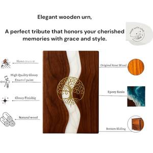 กล่องใส่เถ้ากระดูกทำมือจากไม้ รูปนกฟีนิกซ์สีทอง ลายเรซิ่นแม่น้ำชายหาด สำหรับบรรจุเถ้ากระดูกมนุษย์ ขนาดกลาง 9x5.5 นิ้ว - Product Image 5