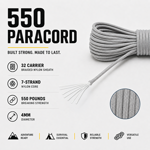 Gray 4mm Paracord <b>Rope</b> 550 Type Nylon Utility Cord for Camping, Survival, Craft and DIY Use - Product Image 5