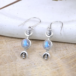 Wholesale 925 Sterling Silver Natural <b>Rainbow</b> Moonstone Crescent Moon Dangle <b>Drop</b> Earrings Womens Boho Celestial Gemstone Jewel - Product Image 5