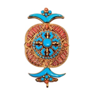 Pendentifs Ghau tibétains bouddhistes en alliage de cuivre plaqué or et turquoise, faits à la main, unisexes - Product Image 4