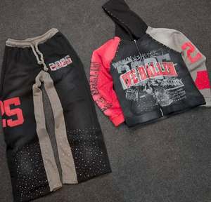 Chándales personalizados para hombre, de invierno, corte holgado, estilo urbano, con estampado serigrafiado, de tejido polar, Spandex/Algodón, 380g, con capucha y cremallera, color liso. - Product Image 1