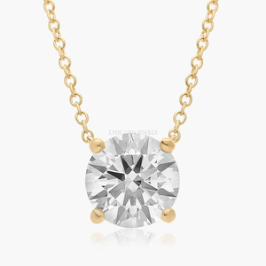 Collier pendentif solitaire en diamant de laboratoire taille brillant rond certifié IGI, or 14 carats, 4 griffes, diamant flottant - Product Image 1
