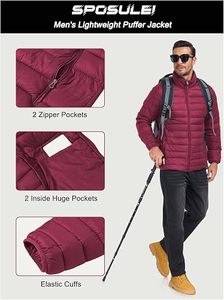 Veste d'hiver décontractée pour homme, légère, pliable, 100% duvet, imperméable, avec capuche et poche de rangement - Product Image 2