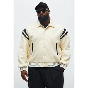 Men's Varsity Jacket With <b>Black</b> Striped Sleeves Turn-down Collar Casual Cotton Baseball Style <b>Coat</b> Autumn Wear - Product Image 6