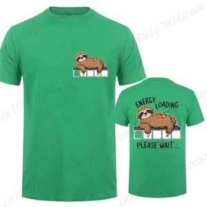 เสื้อยืดคอกลมแขนสั้นสีดำสำหรับผู้ชาย พิมพ์ลายการ์ตูนสลอธ สไตล์ลำลอง ไซส์พลัส ผ้าเจอร์ซีย์ถัก โลโก้ด้านหน้า เนื้อผ้านุ่ม 100% ผ้าฝ้าย - Product Image 3