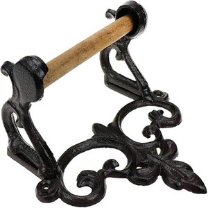 Vintage Cast Iron Toilet <b>Paper</b> Holder Cast Iron Towel Rack with Wooden Rod Wall Mounted <b>Tissue</b> Holder for Bathroom and Kitchen - Product Image 3