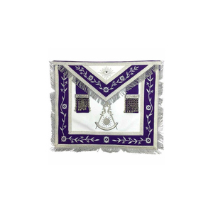 Tablier maçonnique de luxe Past Master Blue Lodge en satin blanc et velours violet avec broderie argentée de qualité supérieure pour franc-maçon - Product Image 1