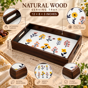 ถาดเสิร์ฟไม้ธรรมชาติลายดอกไม้ทันสมัย |   ถาดไม้ทรงสี่เหลี่ยมพร้อมหูจับในตัว ผิวเรียบเนียน ใช้งานได้หลากหลายสำหรับการรับประทานอาหาร - Product Image 5
