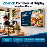 Écran d'affichage commercial mural de 22 pouces, menu numérique, affichage LCD, signalisation numérique pour restaurant, publicité, Android, Windows, WiFi, OEM