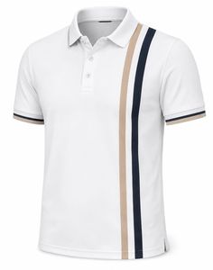 T-shirt en jersey respirant pour homme, en polyester/coton, à manches courtes, tricoté, décontracté, gris, beige, blanc - Product Image 4
