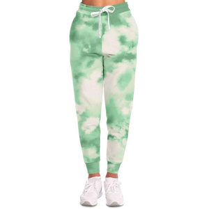 Pantalon de jogging pour femme, vert, imprimé tie-dye, respirant, à taille élastique, confortable, décontracté, style loungewear pour maman, longueur intégrale, en maille - Product Image 6