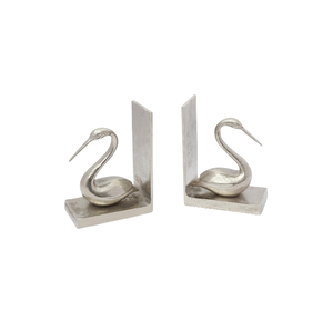 Escultura Decorativa de Cisne, Hermosa, de Aluminio, Estilo Art Deco, para Librería, Escritorio, con Acabado Plateado, Hecha a Mano, 2 Piezas - Product Image 1