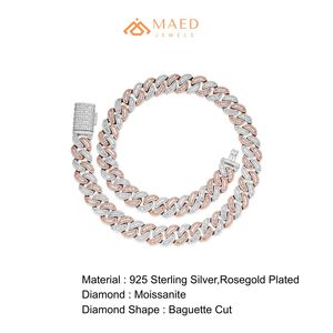 Rose Gold Baguette Moissanite Cuban Link Necklace Iced Luxury Hip Hop Chain Jewelry for Men Women Engagement Anniversary Gift - Product Image 6
