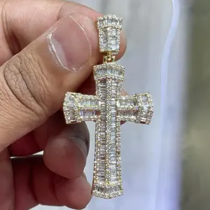 Collar de Lujo con Colgante de Cruz de Oro 10K de Alta Calidad, con Diamantes Baguette y Redondos, Estilo Hip Hop, para Hombre, Amuleto Religioso - Product Image 3