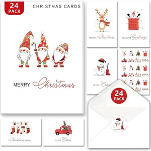 Lot de 24 cartes de vœux de Noël avec enveloppes et autocollants, 8 designs minimalistes et messages de fêtes 4x6 pouces - Product Image 1