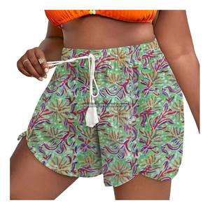 Hand Block Printing Thin Cotton Yoga Sweat Rope Drawstring Waist Wrap Shorts For Women Custom Handmade Rope Drawstring Shorts - Product Image 5