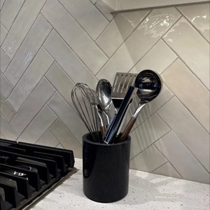 Porte-ustensiles en céramique finition granit, texture mate, haute résistance, résistant à la chaleur, base antidérapante, rangement pour comptoir de cuisine - Product Image 4