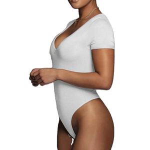 บอดี้สูทผู้หญิงแบบใหม่ล่าสุด แขนสั้น สีพื้น พิมพ์โลโก้ได้ตามต้องการ คอวี สำหรับฤดูร้อน - Product Image 2