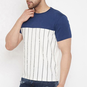 T-shirt à manches courtes pour homme, col rond, motif rayé, tricoté, coupe décontractée, longueur normale, bleu et blanc - Product Image 5