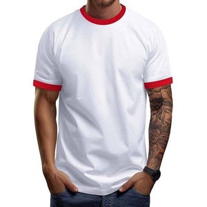 Men's Clothing Plus Size Shirts 2025 OEM ODM Ringer T Shirt In <b>White</b> Red 100% Cotton Unisex Custom Fit Short Sleeve Summer <b>Tee</b> - Product Image 3