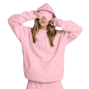 Autumn Winter Casual New Arrival Solid-Color Fleece Loose-Fit Hoodie Built-In <b>Eye</b> <b>Mask</b> Pullover Long-Sleeve Set KT - Product Image 3