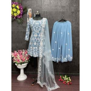 Conjunto de fiesta hermosa para mujer Top Plazzo Dupatta - Product Image 4