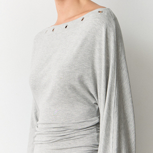 <b>Women's</b> Summer Logo Printed Slim Fit Batwing Sleeves Crop <b>Tops</b> Drop Shoulder Grommet 100% Cotton Jersey Fabric Crop <b>Top</b> <b>Women</b> - Product Image 3
