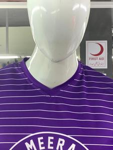 ชุดเสื้อฟุตบอลผู้ชายลายทางไล่เฉดสีม่วงอมเขียวพรีเมียม ผ้าเนื้อเบา คอวี แขนสั้น แบบสวม ชุดยูนิฟอร์มฟุตบอล - Product Image 5