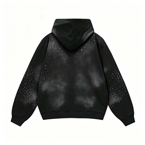 Custom Rhinestone <b>Zip</b>-<b>Up</b> Hoodie Men Oversized Streetwear Black Dot Pattern Glitter Print FRENCH TERRY Hooded Sweatshirt - Product Image 2