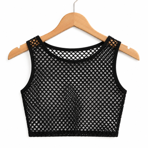 <b>Women's</b> Sexy Fishnet Crochet Crop <b>Top</b> with Long Sleeves See-Through Hollow Out <b>Mesh</b> Bikini Cover Ups - Product Image 2