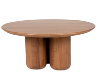 Table basse en bois pour salon, design unique avec base de style poteau et plateau rond incurvé, finition en acacia naturel, décoration intérieure