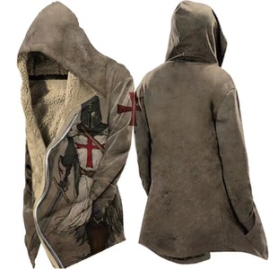 Chaqueta cortavientos gris con capucha y logotipo personalizado impreso en 3D, estilo parka holgada y gruesa con botones de felpa. - Product Image 1