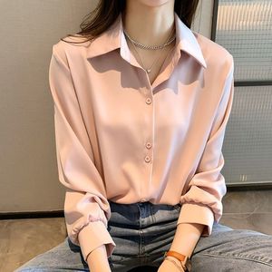 Chemise boutonnée pour femme, manches longues, col rabattu, tenue de bureau classique, coupe régulière, couleur unie - Product Image 2