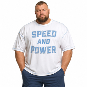 Men Plus Size Gym Wear T Shirt Distressed Embroidered Short Sleeve Tee Contrast Seam Crew Neck T-Shirts Men Fitness Wear Tee Top - Product Image 1