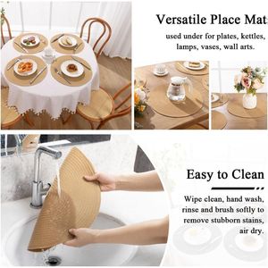 Set of 6 15 Inch Round Braided Cotton Polyester Heat-Resistant Placemats Washable <b>Table</b> <b>Mats</b> for Dinner Party - Product Image 6