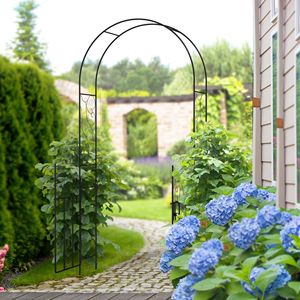 Robusto traliccio da giardino nero da 2,25 m, resistente alle intemperie, in metallo, per piante rampicanti e fiori, con funzione di cancello e recinzione - Product Image 2