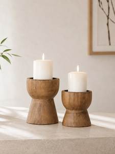 Portavelas de Madera con Diseño Cónico, Soporte para Velas de Madera en Forma de Columna, Decoración para el Hogar con Acabado Natural, Juego de 2 - Product Image 6