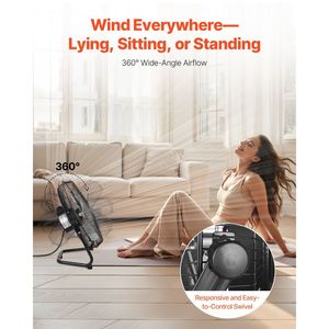 Ventilador Industrial de Alta Velocidad de 14 Pulgadas con Inclinación Ajustable de 360 Grados, 3 Velocidades, Alto Rendimiento, 2560 CFM, Flujo de Aire de 19.69 Pies por Segundo, Ventilador de Piso - Product Image 5