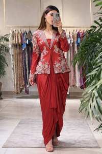 Conjunto de Chaqueta y Saree de Seda de Invierno 2026, Diseño Moderno, Bordado, Protección Solar, Sin Arrugas, para Fiestas - Product Image 2